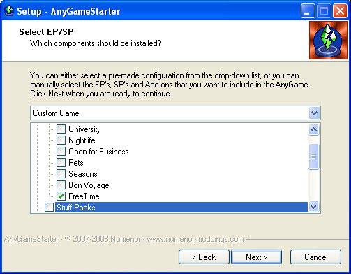 Installer une copie des Sims 2 avec AnyGame Starter