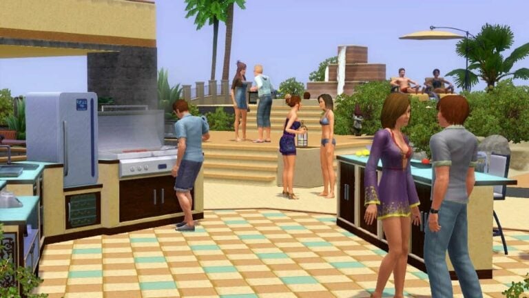Sims at a Sims pool party.