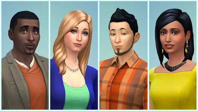 Quatre Sims de personnage des Sims.