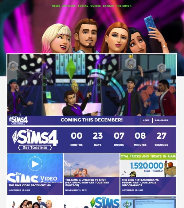 Capture d'écran site The Sims 4.