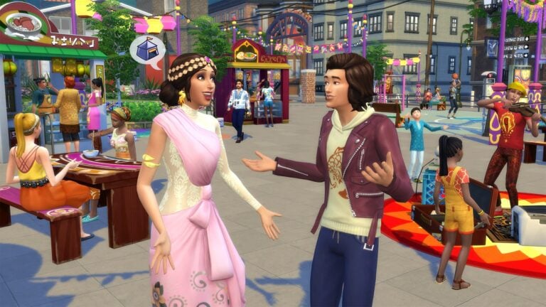 Scène de marché dans Les Sims.