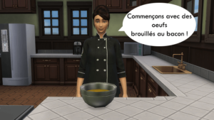 Cuisinière  préparant des œufs dans une cuisine.