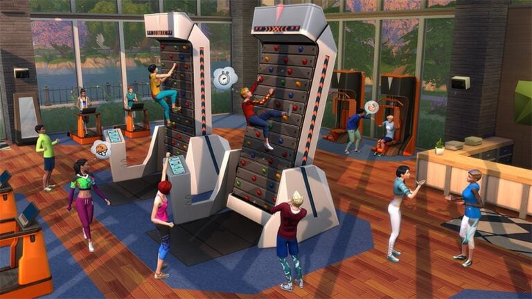 Sims à une salle de sport.
