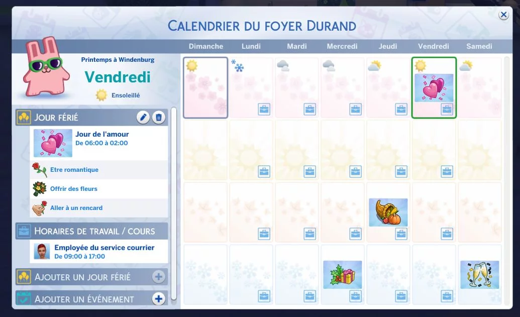 Calendrier Sims 4 Saisons