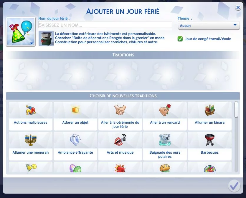 Ajouter un jour férié sims 4 saisons