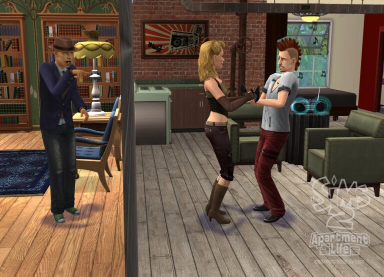 Sims dans un salon animé.