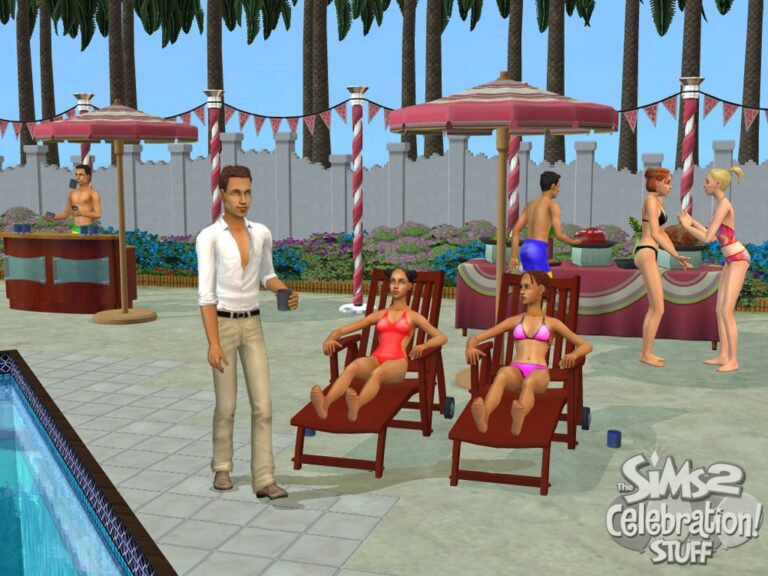 Scène de fête  dans Les Sims 2.