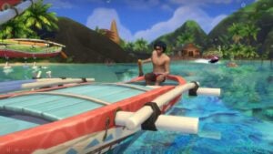 Sims paddling in The Sims.