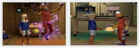 Enfants jouant avec ours en peluche animé.