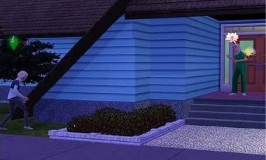 Scène nocturne des Sims avec deux personnages.