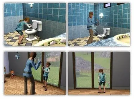 Scènes de vie, Sims, enfant, intérieur.