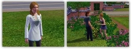Sims dans jardin.