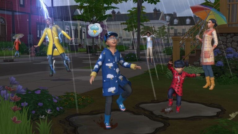 Sims jouant sous la pluie.
