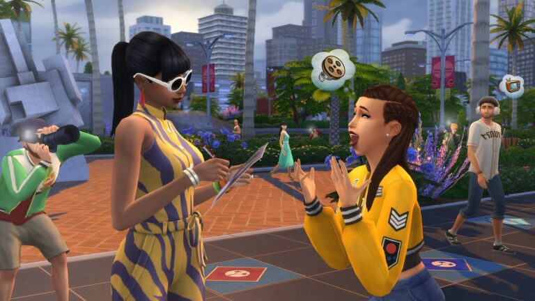 Sims interagissant en ville.