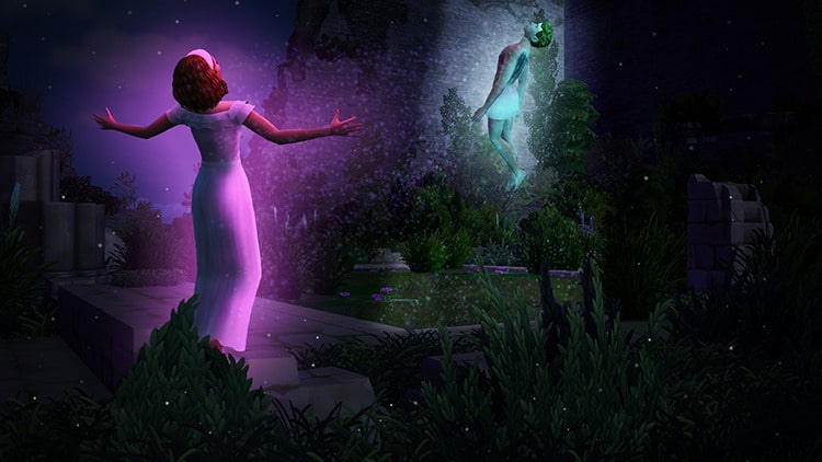 Simette, lueur violette, esprit fantomatique, jardin nocturne.