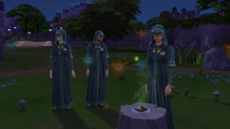 Tres Sims, ambiente místico nocturno.