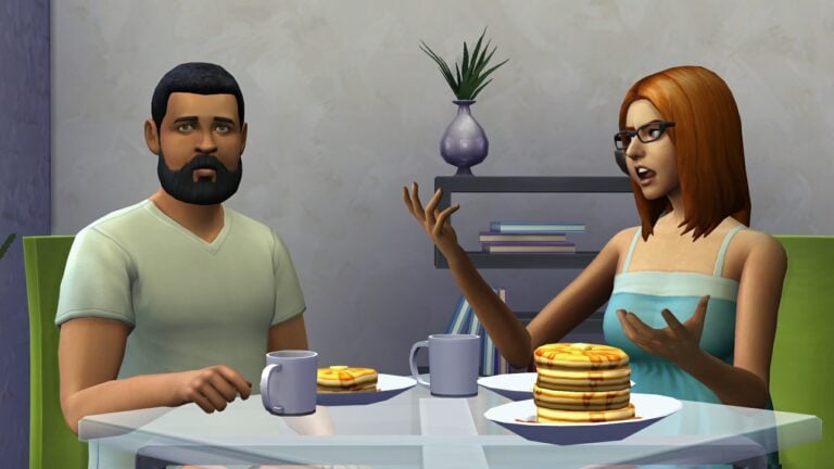 Deux personnages virtuels discutant autour petit-déjeuner.