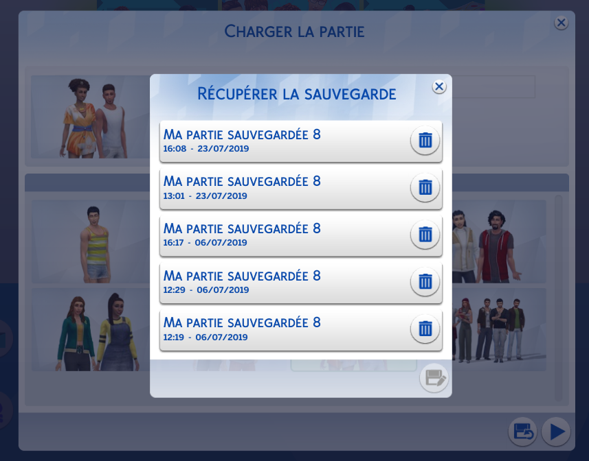 Restaurer partie sims 4