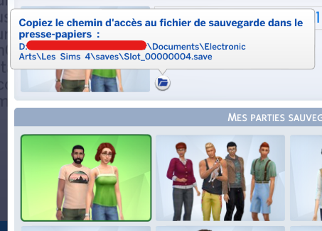 Fichier sauvegarde sims 4