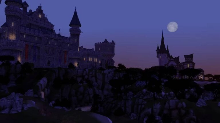 Château médiéval au clair de lune.