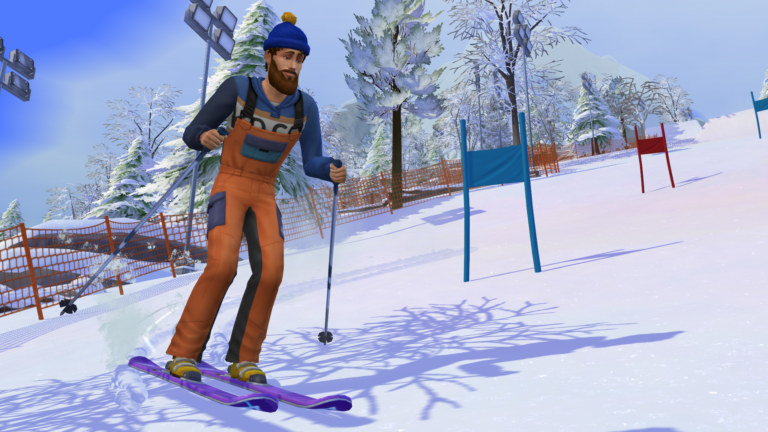 Skieur en action sur piste enneigée.