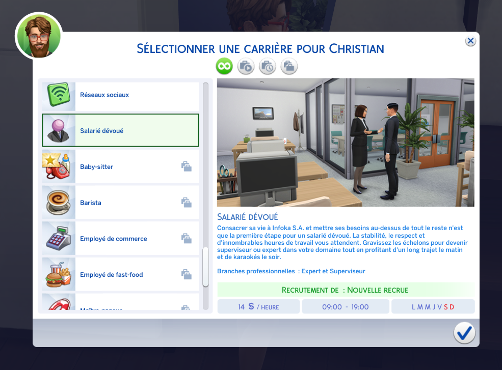 La carrière de salarié dévoué des Sims 4 Escapade Enneigée