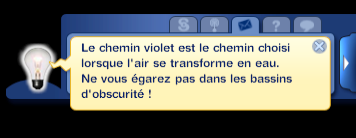 Bulle de texte Sims, chemin violet, énigme.