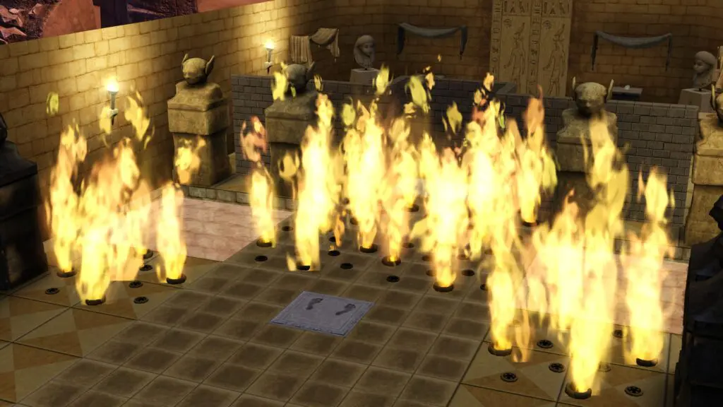 Feu de sol dans salle antique.