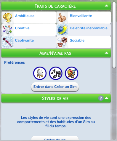 Les préférences dans Les Sims 4