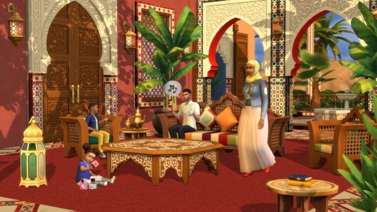 Scène de vie familiale dans un salon marocain.