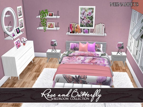 Cadre de lit Rose et papillon