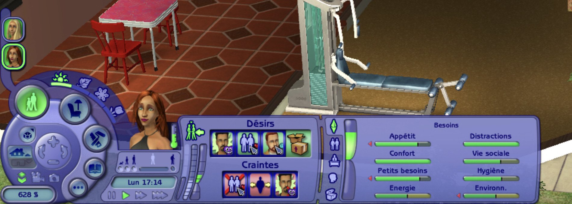 Interface du jeu Les Sims, personnages et menus.