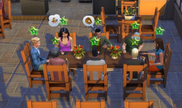 Diners au restaurant de 4 à 8 Sims