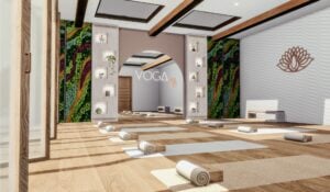 Moderna sala de yoga Zen.