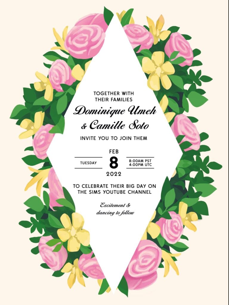 Invitation florale de mariage pour Dominique et Camille.