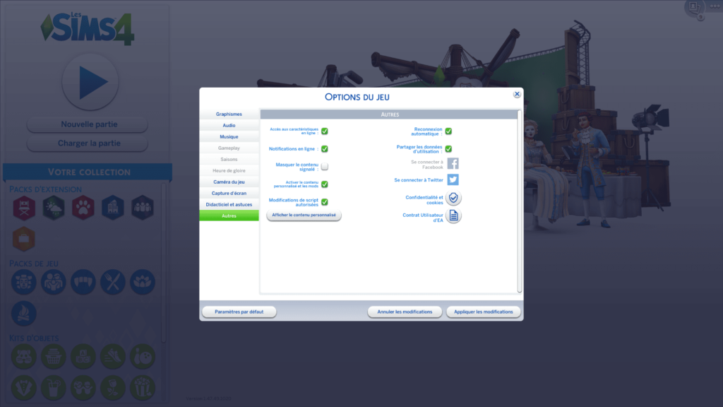 Activer les mods Sims 4 dans les options