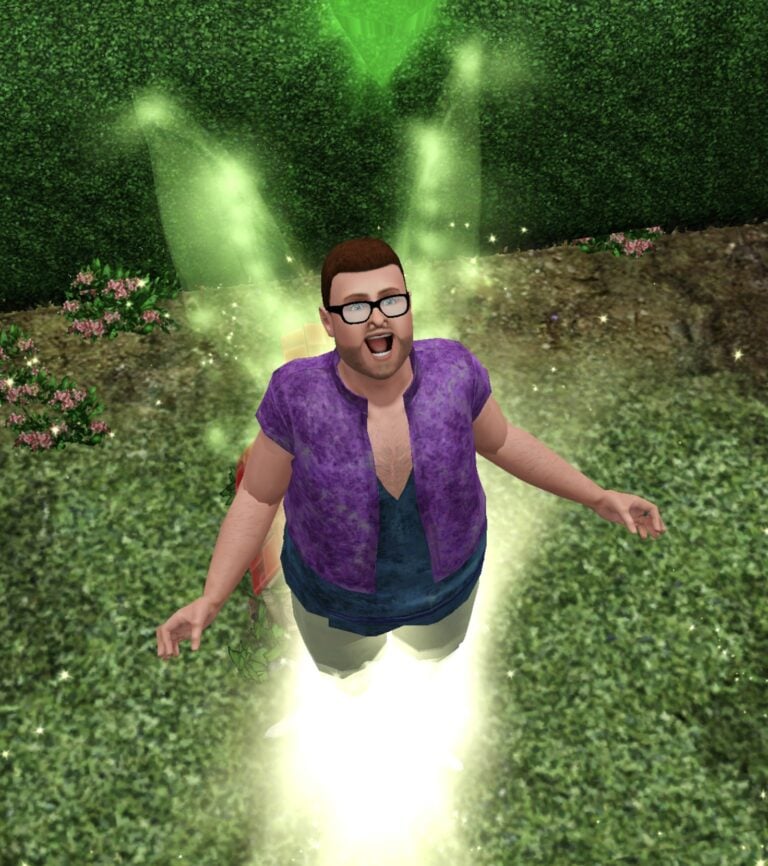 Sims con brillo verde.