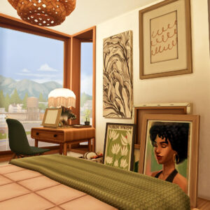 Intérieur maison stylé, vue montagnes.