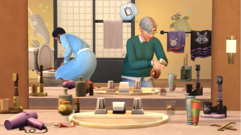 Scène de vie quotidienne en animation Sims.