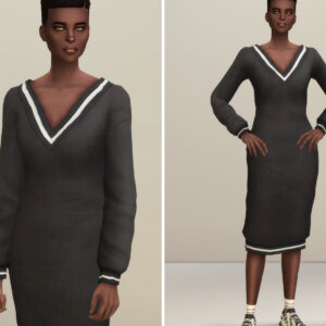 Robe chandail à col en V V1 (couleur unie)