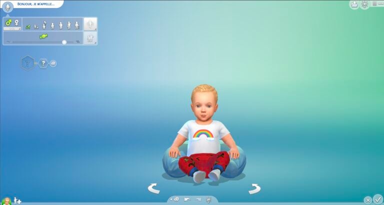 Enfant virtuel Sims avec vêtements colorés.
