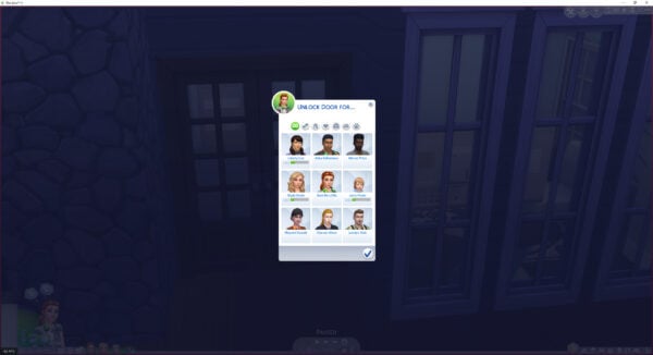 Déverrouiller/verrouiller les portes pour les Sims choisis
