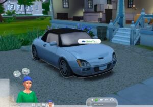 Capture d'écran d'un Sims avec voiture.