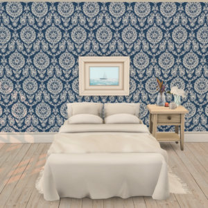 Papier peint floral Damask Navy