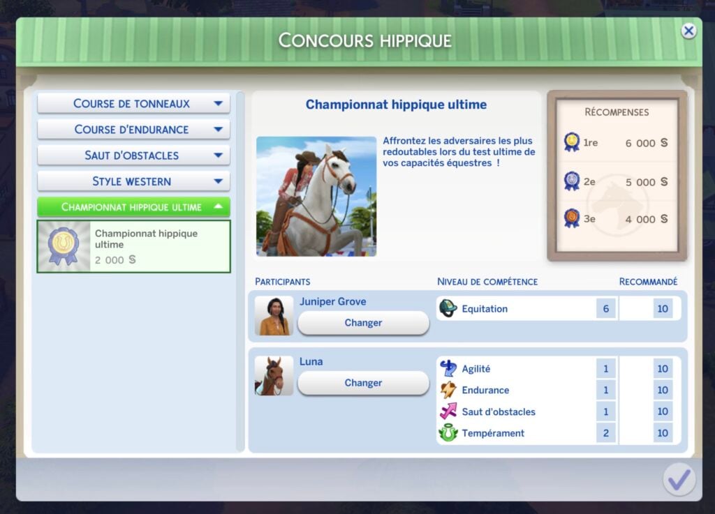 Championnat hippique ultime dans Les Sims 4 Vie au Ranch