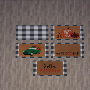 Tapis de bienvenue d'automne avec tapis à carreaux
