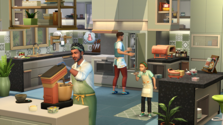 Famille virtuelle cuisinant ensemble.