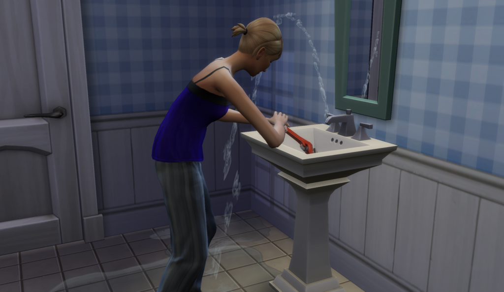 Sims 4 réparant un évier
