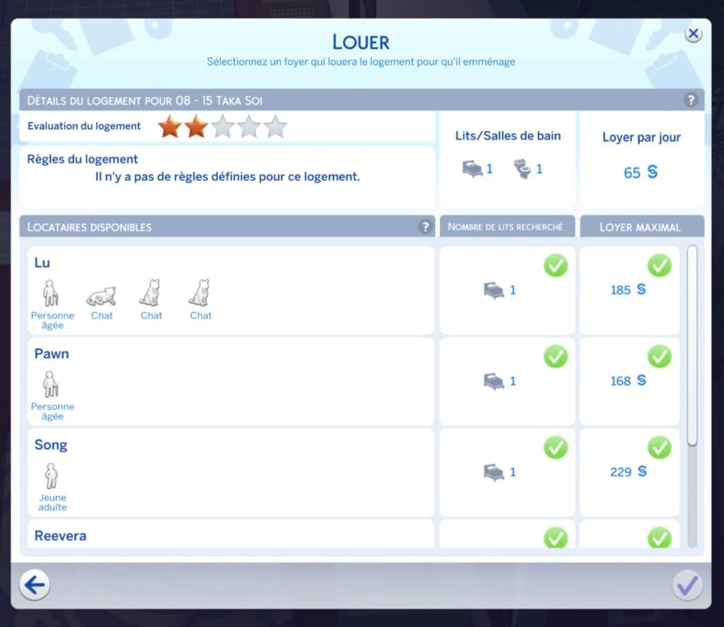 Locataires Sims 4 A Louer