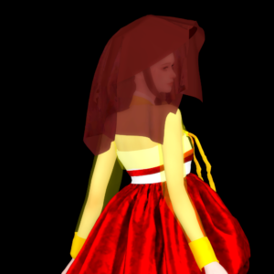 Illustration Sims de femme en robe rouge.